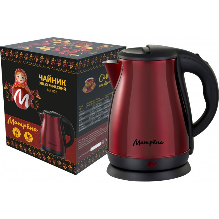 Чайник электр. Матрена MA-003 красный (диск, 1,8л) 1,5кВт, нерж.сталь 7357