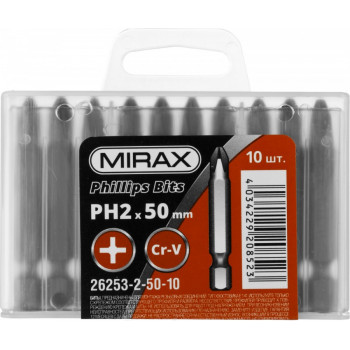Биты MIRAX PH№2, тип хвостовика E 1/4", длина 50мм, 10шт