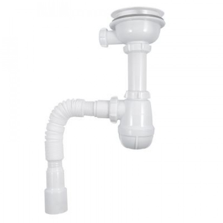 Сифон для мойки 3 1/2" х 40 с пласт.реш-ой с гибкой трубой 40х40/50 Aquant PB0144