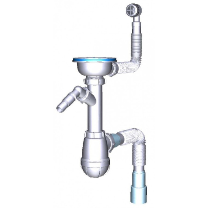 Сифон для мойки 3 1/2"х40 с отводом для с/м и круглым перел.,с г.т.40х40/50белый AquantB0140БЕЛ-20РS