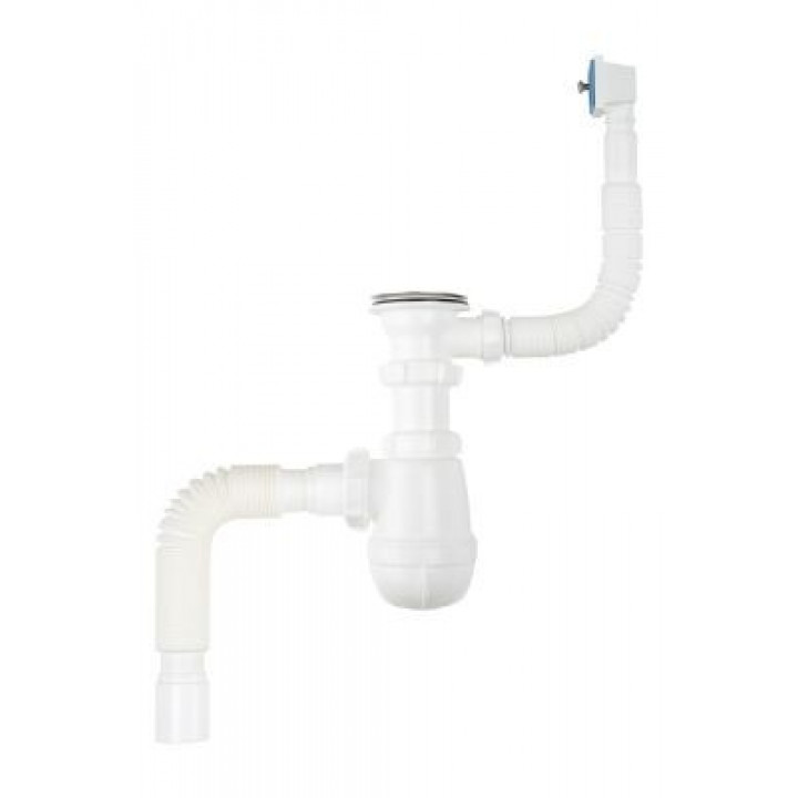 Сифон для кухни 1 1/2" х 40 с переливом с гибкой трубой 40х40/50 Aquant B0165-25