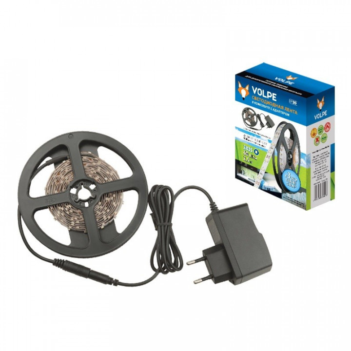 Volpe комплект блок питания + лента 2835-60LED/m-IP20-2.5M-DW RRP24C00 холодн свет, адаптер 12V/24W, ULS-Q721